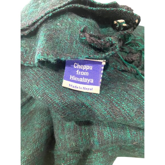 Cheppu From Himalaya Made In Nepal Blanket Scarf Green One Size Fringe Bohemian - Picture 3 of 13